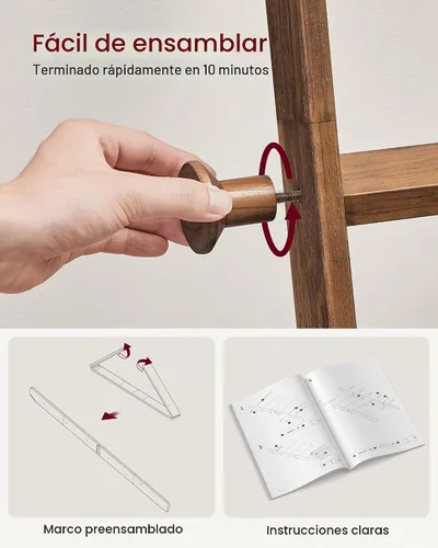 Vista 6 de VASAGLE - Escalera para manta, estante de escalera de madera de pino de 5 niveles con bolsa de piel sintética