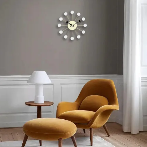 Vista 2 de Reloj de pared de mediados de siglo, réplica George Nelson Ball Clock para decoración moderna retro (13 pulgadas) (blanco)