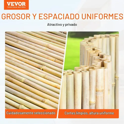 Vista 2 de VEVOR Valla de bambú enrollada natural, pantalla de privacidad ecológica – 4 pies de alto x 6 pies de largo x 0.75 pulgadas de profundidad