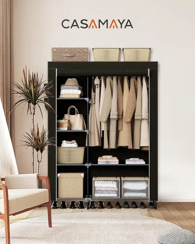 Vista 2 de CASAMAYA Armario portátil, armario de gran capacidad de 48 pulgadas, organizador de almacenamiento de ropa con estantes y barra para colgar, fácil