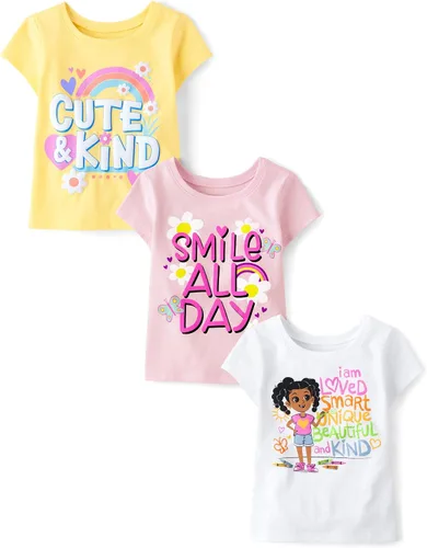 Vista 35 de The Children's Place Camisetas estampadas de manga corta para bebés y niñas pequeñas, con diseño de unicornios y mariposas, a la moda, paquete de 3