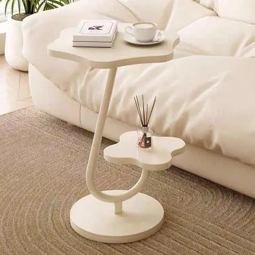 Vista 4 de Gdrasuya10 Mesa auxiliar con forma de flor para sofá, mesa auxiliar de 2 niveles, mesa de sofá blanca, bandeja de sofá, mesa auxiliar linda, mesa