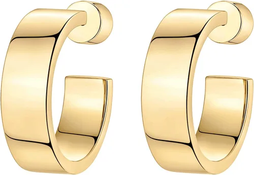 Vista 3 de PAVOI Aretes de aro abiertos chapados en oro de 14 quilates con borde cuadrado fino para mujer Aros abiertos ligeros y modernos