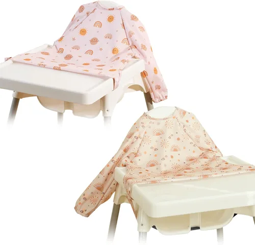 Vista 12 de Babero de Manga Larga para Bebé - Baberos a Prueba de Desastres para Bebés - Ajustable, Impermeable y con Accesorio para Silla/Mesa Alta Elefante