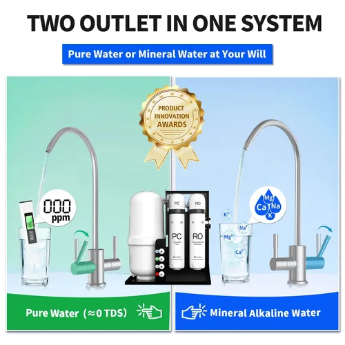 Vista 3 de WINGSOL WINGSOL Filtro de agua integrado por ósmosis inversa, NSF/ANSI 42/53/58, Sistema de filtración RO de 10 etapas con doble salida para debajo