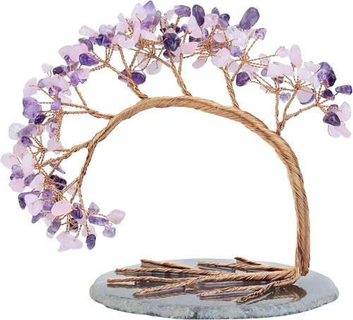 Vista 11 de Nupuyai Árbol de dinero de cristal curativo de alambre de cobre de 3-4 pulgadas para la buena suerte, base de rodajas de ágata bonsái, decoración