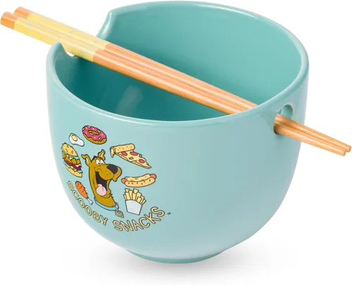 Vista 17 de Silver Buffalo Strawberry Shortcake - Tazón de cerámica vintage para ramen con palillos, apto para microondas, 20 onzas