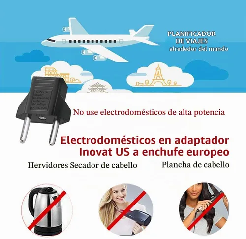 Vista 6 de adaptador de enchufe de salida estadounidense a europea, 8 unidades Negro