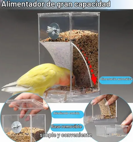 Vista 3 de Comedero para loros para pájaros, dispensador automático de jaulas, contenedor de alimentos, cuenco automático de semillas de aves para aves