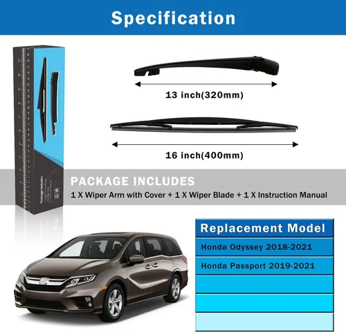 Vista 6 de WTI Juego de limpiaparabrisas trasero Compatible con Honda Odyssey 2018-2021 Minivan/Compatible con Honda Passport 2019-2021 Conjunto de Compatible