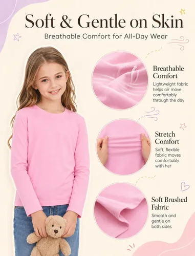 Vista 6 de TELALEO Paquete de 4 camisetas de manga larga para niñas, camisetas