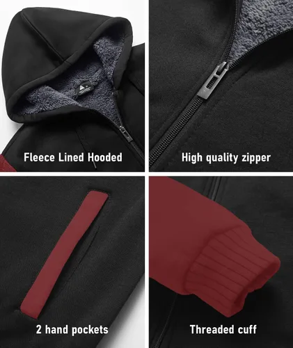 Vista 16 de SCODI Sudaderas con capucha para hombre, forro polar pesado, cremallera completa, forro de sherpa grueso, chaqueta con capucha