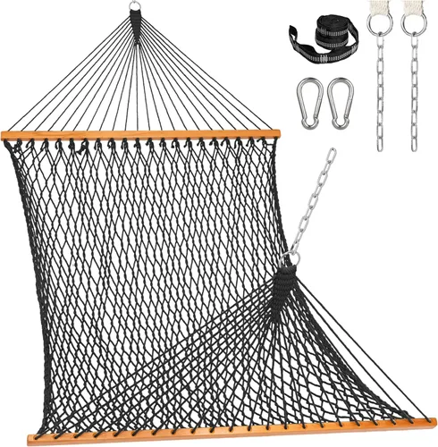 Vista 8 de Lazy Daze Hammocks Hamaca de Cuerda Doble, Hamaca Tradicional de Cuerda de Algodón Tejida a Mano para 2 Personas al Aire Libre con Barra Separadora