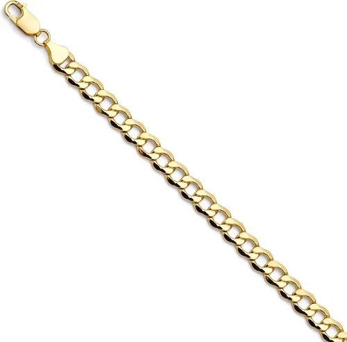 Vista 17 de 14k REAL Yellow/Two Tone Gold Bevelled Hollow 11mm, 9mm, 6.5mm, 5mm, 4.5mm, 3.5mm, 2.5mm, 2mm Cuban Curb Chain Necklace/Bracelet with Lobster Claw
