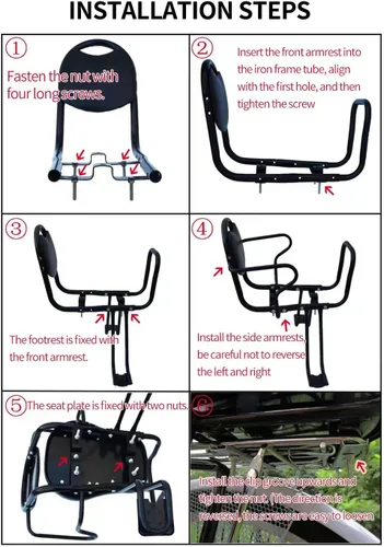 Vista 4 de Asiento trasero de bicicleta para niños, portabicicletas con reposabrazos, pedales y arnés de seguridad, asiento trasero para niños de 2 a 8 años