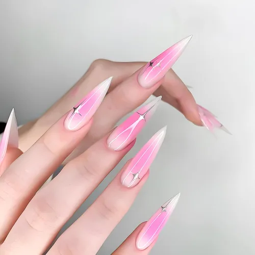 Vista 8 de Uñas postizas largas a presión con forma de almendra, uñas postizas acrílicas de color sólido con diseño de espejo de lujo, uñas artificiales