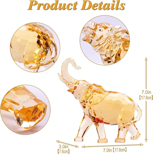 Vista 2 de Figuras de elefante acrílico transparente con acabado de cristal, estatuas africanas de alta gama para decoración del hogar, elefante con tronco