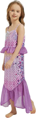 Vista 5 de Disfraz de sirena para niñas pequeñas, vestido de sirena para Halloween, vestido de princesa