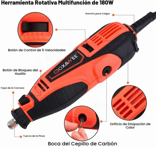 Vista 7 de Kit de herramienta giratoria GOXAWEE con 180 accesorios para herramienta giratoria y eje flexible y pinza universal, 5 velocidades variables Kit