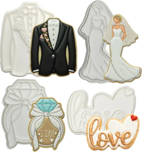 Vista 12 de Juego de 11 cortadores de galletas de amor con sello 3D de ácido poliláctico (PLA) para cocina, pastel, vestido de boda, formas de anillo de amor