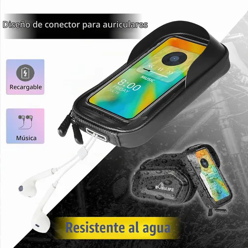 Vista 7 de Bolsa de tubo para marco de bicicleta con soporte táctil para teléfono, bolsa frontal impermeable de dos lados para manillar gemelos con bolsa