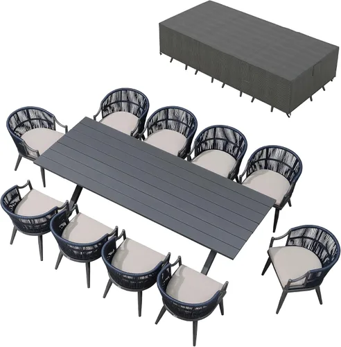 Vista 12 de PURPLE LEAF Juego de comedor de patio para 6 respaldos ergonómicos y cojín Champán