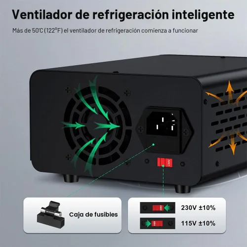 Vista 7 de Fuente de alimentación DC variable, fuentes de alimentación de banco ajustables y reguladas de 30 V 10 A con ajuste de memoria/tecla de Negro