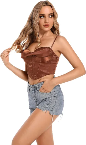 Vista 7 de Wiltilky Sujetador sexy para el pecho, corsé corto, top de moda con tirantes delgados, camiseta sin mangas para mujer