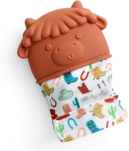 Vista 7 de Itzy Ritzy Manopla de dentición de silicona, manopla calmante para dentición infantil con correa ajustable, sonido arrugado y silicona texturizada