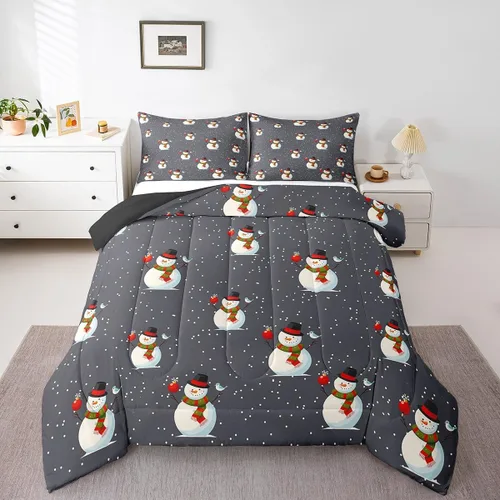 Vista 17 de Erosebridal Juego de ropa de cama Kawaii de muñeco de nieve tamaño individual para niños y niñas, juego de ropa de cama de feliz año nuevo, edredón