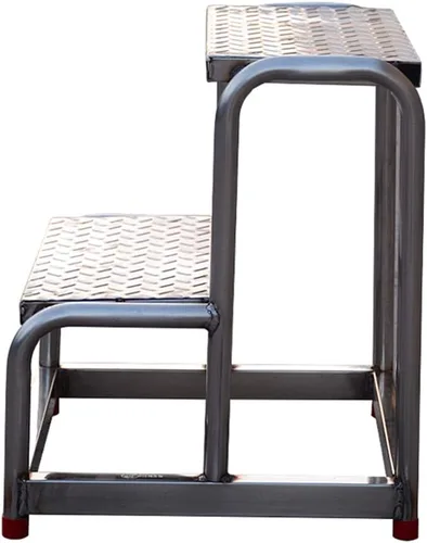 Vista 2 de Banco de plataforma industrial Escalera Taburete de acero inoxidable 2 escalones Taburete multiusos Escaleras y taburete de escalera para fábrica