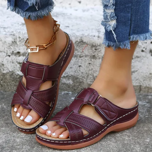 Vista 17 de Ladmiple Sandalias ortopédicas florales de moda 2023 con soporte de arco, zapatillas romanas casuales con puntera abierta