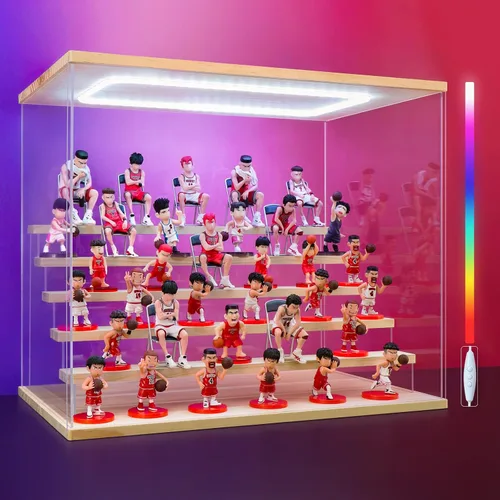 Vista 13 de Vitrina de acrílico transparente para figura de acción Pop Mart, vitrina Funko Pop a prueba de polvo con iluminación, múltiples capas para Rosa