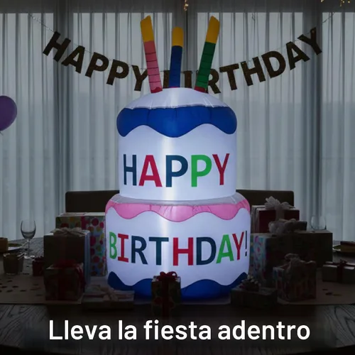 Vista 4 de Sunnydaze Decoración inflable de pastel de cumpleaños de 4 pies, ventilador y luces LED