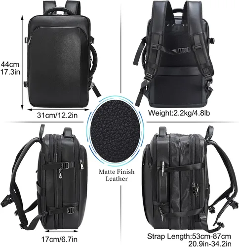 Vista 3 de Masa Kawa Mochila de cuero para laptop de 15.6 pulgadas para hombres expandible 36L viaje de negocios mochila Daypack Weekender Bag