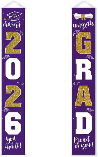Vista 10 de Decoraciones de graduación 2026, cartel de porche negro dorado para clase de 2026, suministros de fiesta de graduados
