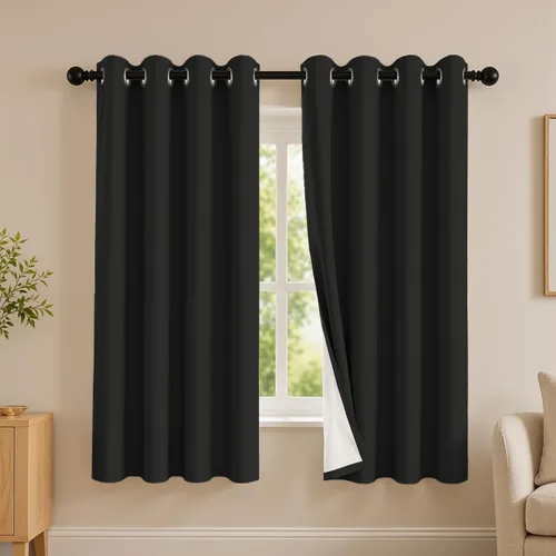 Vista 52 de 2 paneles de cortinas 100% opacas, de peso medio, con aislamiento térmico y ojales para dormitorio, sala de estar, tratamiento de ventana