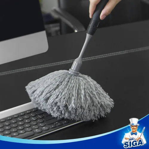 Vista 5 de MR.SIGA Plumero de microfibra delicado, mango cómodo antideslizante, cabezal de plumero lavable desmontable, gris y negro