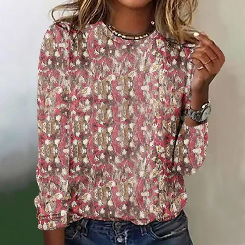 Vista 2 de ZDRZK Cute Long Sleeve Tops for Women Dressy Casual Boho Floral Print Crew Neck Petite Shirts Fall Fashion Blouse 2023