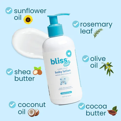 Vista 4 de Bliss Loción para bebé, de alta calidad y sin perfume, para piel seca y sensible, crema diaria hidratante - para bebés, niños pequeños, niños