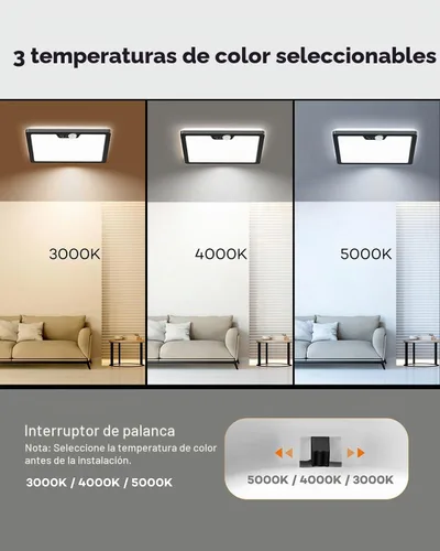 Vista 2 de Annaror Luz de techo con sensor de movimiento de 12 pulgadas cableada, 3000K 4000K 5000K seleccionable, luz de techo cuadrada de montaje empotrado