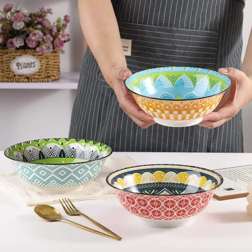 Vista 2 de Juego de Tazones para Ramen Tazones Pho - Juego de Tazones de Sopa de Porcelana de 3 Piezas - Juegos de Tazones para Fideos para Cocina 35 oz
