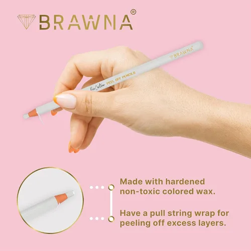 Vista 4 de Brawna Paquete de 6 lápices de cejas Pro Peel Off para mapeo de labios y cejas, suministros de microblading, color blanco