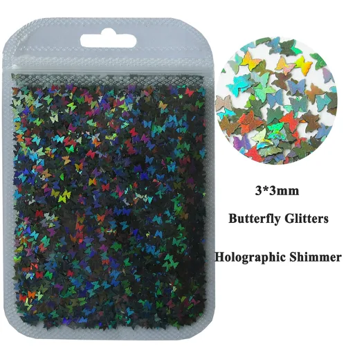 Vista 4 de LoveOurHome 2.12 oz con forma de mariposa, copos de purpurina gruesos, Mylar holográfico, lentejuelas, confeti, destellos, manicura, decoración