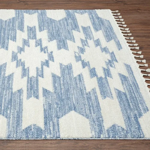 Vista 7 de LUXE WEAVERS Ibiza Collection 8068 - Alfombra geométrica suroeste, color azul, 5 x 7