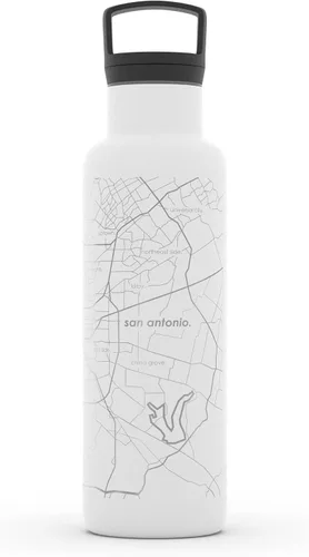 Vista 52 de Well Told Botella de agua aislada con mapa de Washington DC grabado, botella de acero inoxidable grabada (21 onzas, blanco) botella aislada de mapa