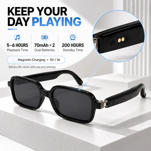 Vista 5 de GenXenon AI Smart Glasses for Men Women, Fashion Bluetooth Audio Glasses Black