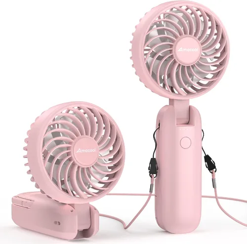 Vista 11 de AMACOOL Ventilador de mano plegable recargable, cable tipo C integrado, ventilador personal de 5 velocidades, tiempo de funcionamiento máximo de 17