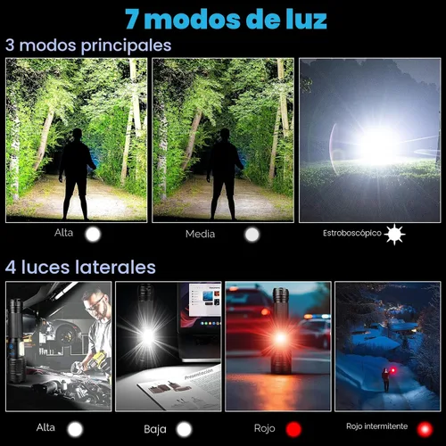 Vista 5 de Linternas Recargables de 90,000 Lúmenes Altos - Paquete de 2, Linterna Súper Brillante con 7 Modos de Iluminación, Linterna Potente de Larga Vida