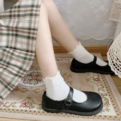 Vista 2 de Mcool Mary Calcetines con volantes para mujer, lindos calcetines de tobillo cálidos de invierno, de algodón de punto ondulado, paquete de 6 1 verde